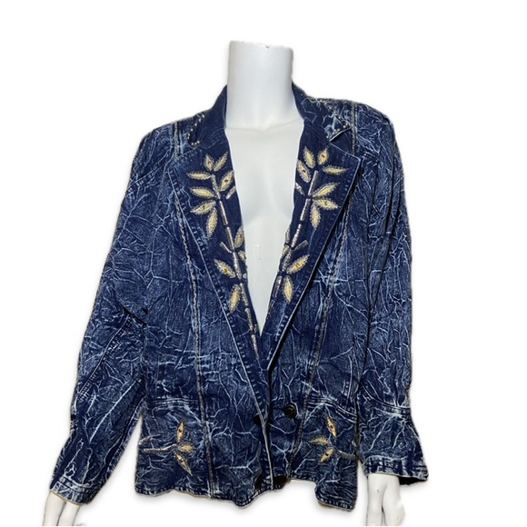 Ann Barami Vintage 90s Denim Jacket with Beaded Embellishments - Gold to… - Picture 1 of 12